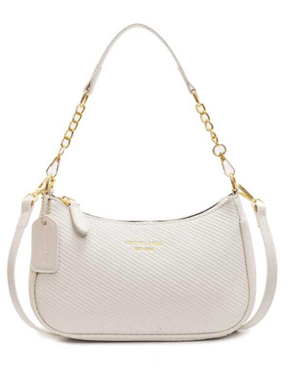 Forever 21 Cream Textured Shoulder Bag with Gold Chain Accents